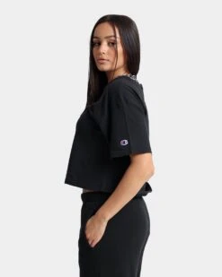 Champion Women's Vintage Dye Crop T-Shirt Black -Sportswear Women Store 02027320 YB001 womens 0060