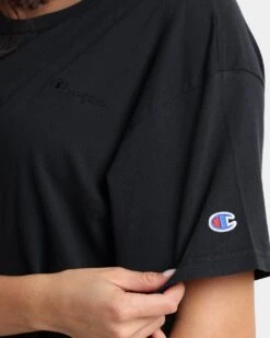 Champion Women's Vintage Dye Crop T-Shirt Black -Sportswear Women Store 02027320 YB001 womens 0070