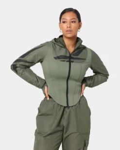 Reebok Women's Cardi B X Reebok Corset Hoodie Hunter Green -Sportswear Women Store 02029038 YG646 womens 0010