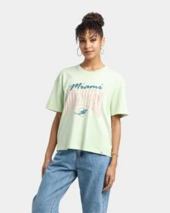 Majestic Athletic Women's Miami Dolphins Vintage NFL Logo T-Shirt Cucumber