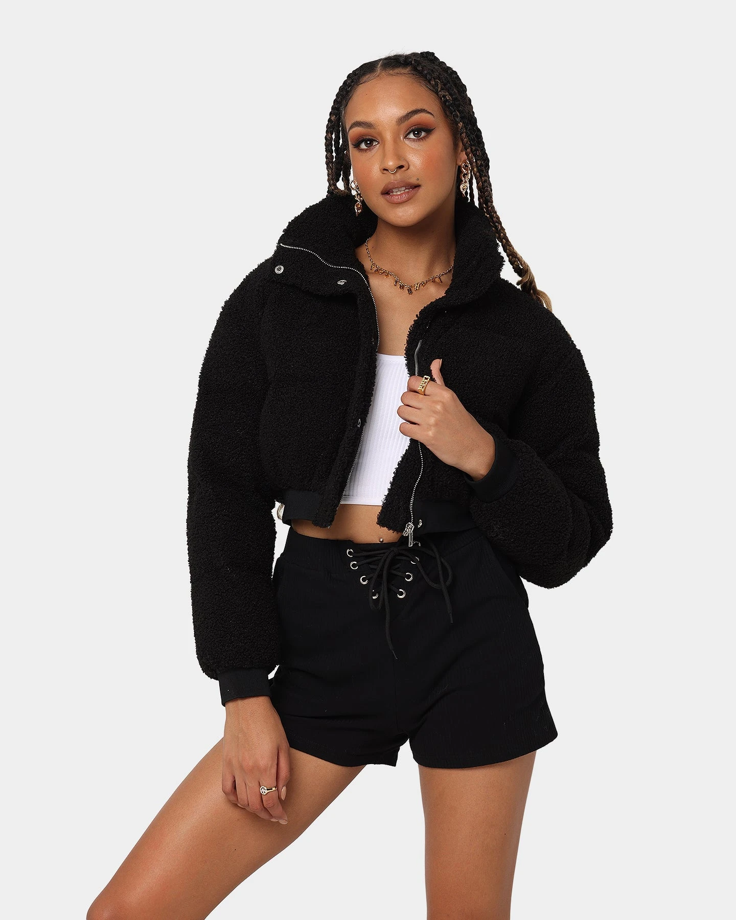 XXIII Women's Lara Crop Sherpa Puffa Jacket Black 3 XXIII Women's Lara Crop Sherpa Puffa Jacket Black