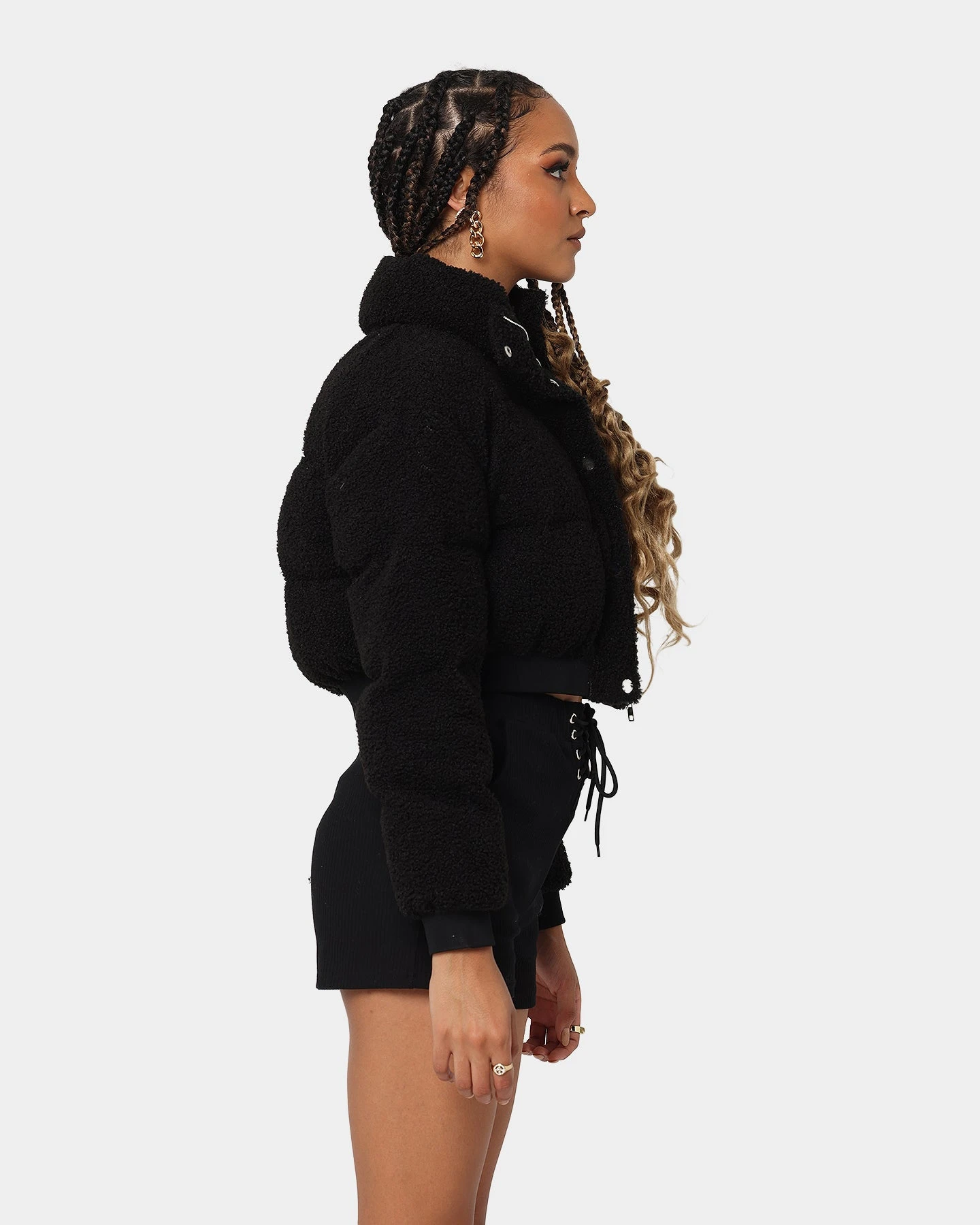 XXIII Women's Lara Crop Sherpa Puffa Jacket Black 7 XXIII Women's Lara Crop Sherpa Puffa Jacket Black - Image 5