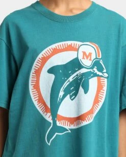 Mitchell & Ness Miami Dolphins Big Logo Vintage T-Shirt Faded Tonal -Sportswear Women Store 02032178 YF071 womens 0030