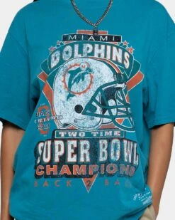 Mitchell & Ness Miami Dolphins Vintage Superbowl T-Shirt Faded Teal -Sportswear Women Store 02034587 YF458 womens 00040