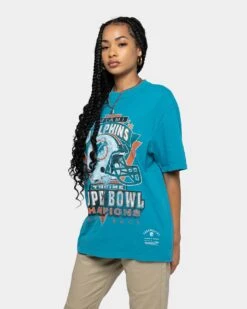 Mitchell & Ness Miami Dolphins Vintage Superbowl T-Shirt Faded Teal -Sportswear Women Store 02034587 YF458 womens 0070