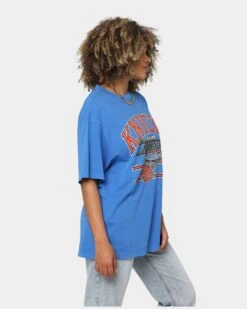 Mitchell & Ness New York Knicks Hoops Vintage T-Shirt Faded Blue -Sportswear Women Store 02036535 YF436 womens 0050