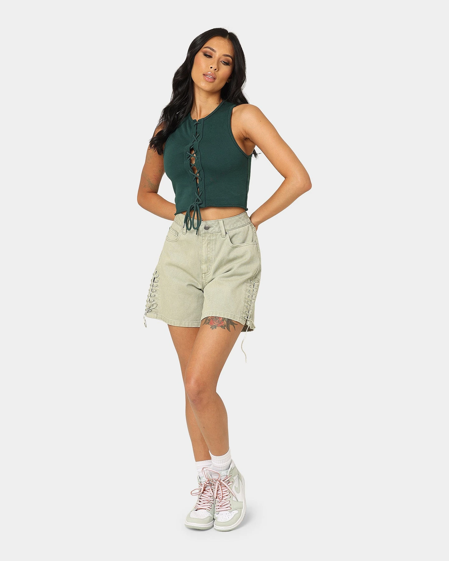 EN ES Women's Reny Lace Up Crop Top Deep Teal 4 EN ES Women's Reny Lace Up Crop Top Deep Teal - Image 2