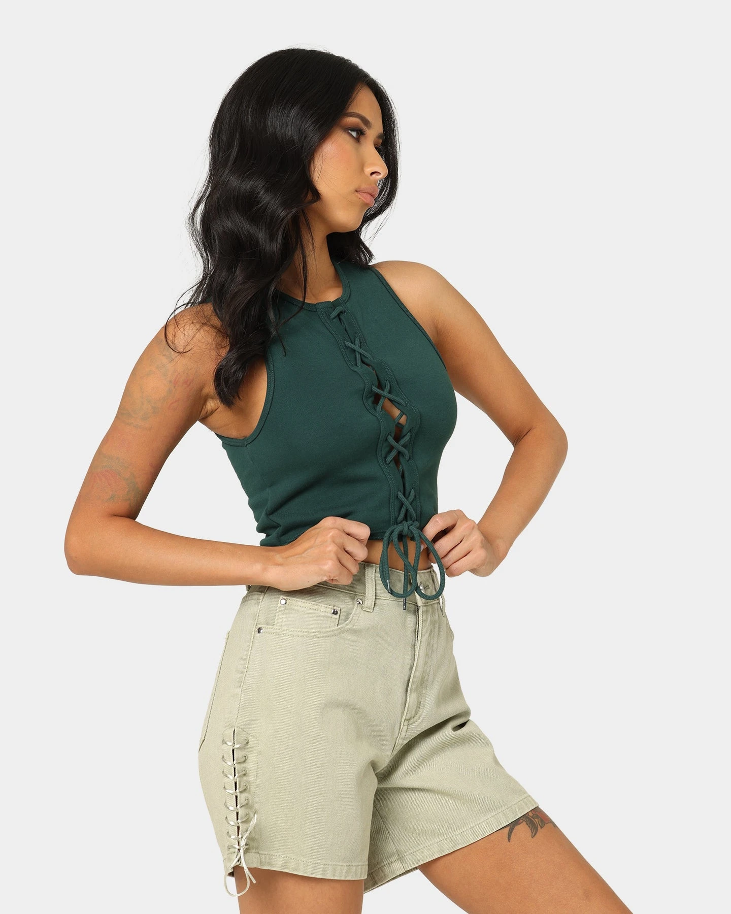 EN ES Women's Reny Lace Up Crop Top Deep Teal 7 EN ES Women's Reny Lace Up Crop Top Deep Teal - Image 5