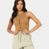 EN ES Women's Reny Lace Up Crop Top Tan -Sportswear Women Store 02037464 YT001 womens 0010