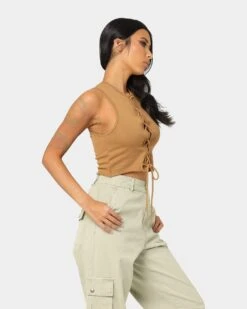 EN ES Women's Reny Lace Up Crop Top Tan 12 EN ES Women's Reny Lace Up Crop Top Tan -Sportswear Women Store 02037464 YT001 womens 0050