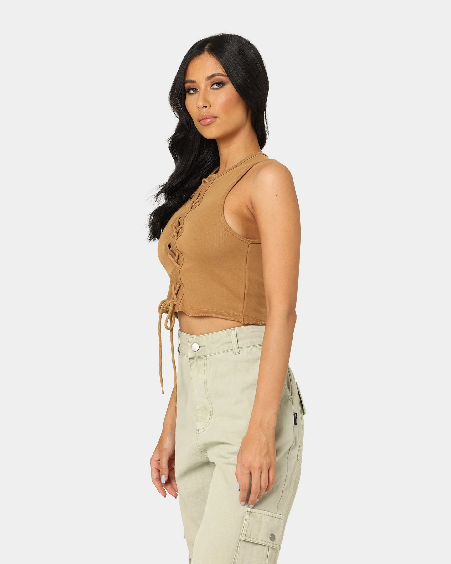 EN ES Women's Reny Lace Up Crop Top Tan 8 EN ES Women's Reny Lace Up Crop Top Tan - Image 6
