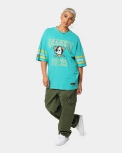 Majestic Athletic Anaheim Ducks Paisley Stripe Vintage T-Shirt Faded Teal -Sportswear Women Store 02038123 YF458 womens 0020