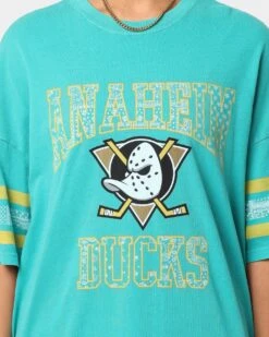 Majestic Athletic Anaheim Ducks Paisley Stripe Vintage T-Shirt Faded Teal -Sportswear Women Store 02038123 YF458 womens 0030