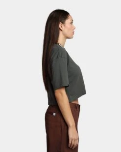 HUF Women's Washed Crop T-Shirt Gunmetal -Sportswear Women Store 02038271 YG800 womens 0050