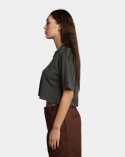 HUF Women's Washed Crop T-Shirt Gunmetal -Sportswear Women Store 02038271 YG800 womens 0060