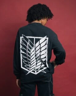 Goat Crew X Attack On Titan Captain Levi Long Sleeve Vintage T-Shirt Black Wash -Sportswear Women Store 02038401 YB295 womens 070