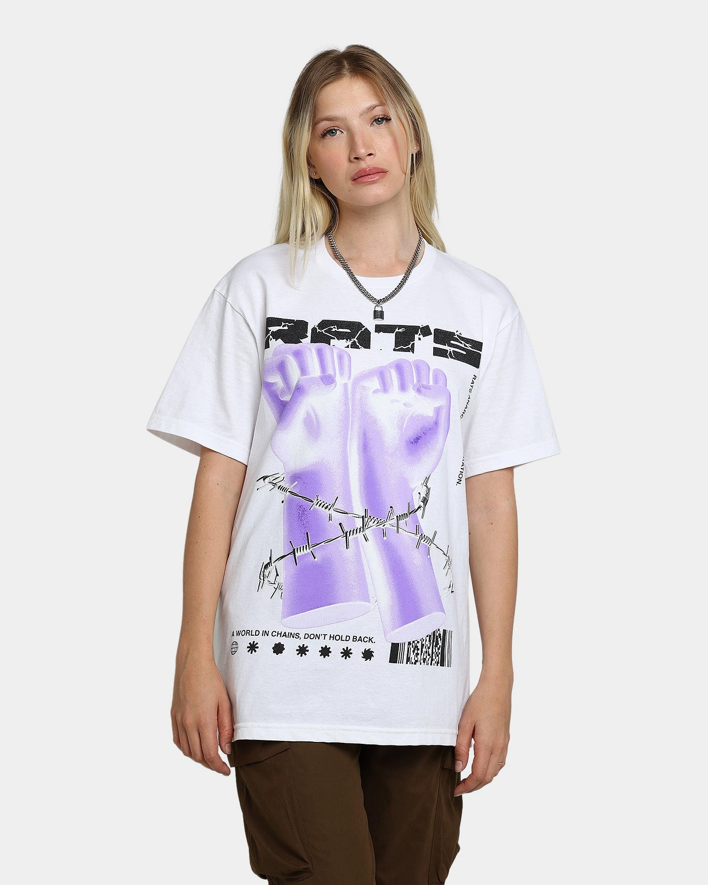 Rats Get Fat Throwing Hands T-Shirt White 3 Rats Get Fat Throwing Hands T-Shirt White