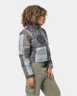 Majestic Athletic Women's Las Vegas Raiders Paisley Puffa Jacket Black -Sportswear Women Store 02039086 YB001 womens 0050