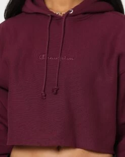 Champion Women's Reverse Weave Tonal Crop Hoodie Dark Berry Purple -Sportswear Women Store 02039613 YD272 womens 0030