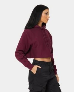 Champion Women's Reverse Weave Tonal Crop Hoodie Dark Berry Purple -Sportswear Women Store 02039613 YD272 womens 0050