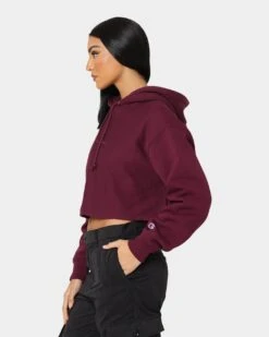 Champion Women's Reverse Weave Tonal Crop Hoodie Dark Berry Purple -Sportswear Women Store 02039613 YD272 womens 0060