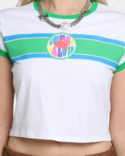 GUESS Originals Women's GUESS Originals X J Balvin Cropped Ringer T-Shirt Pure White Multi -Sportswear Women Store 02039871 YP494 womens 030