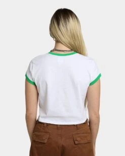 GUESS Originals Women's GUESS Originals X J Balvin Cropped Ringer T-Shirt Pure White Multi -Sportswear Women Store 02039871 YP494 womens 040