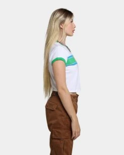 GUESS Originals Women's GUESS Originals X J Balvin Cropped Ringer T-Shirt Pure White Multi -Sportswear Women Store 02039871 YP494 womens 050