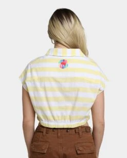 Guess Originals Women's GUESS Originals X J Balvin Woven Crop Top Yellow Sunspots 14 Guess Originals Women's GUESS Originals X J Balvin Woven Crop Top Yellow Sunspots -Sportswear Women Store 02039872 YY078 womens 040