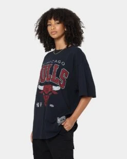 Mitchell & Ness Women's Chicago Bulls XL Arch Vintage T-Shirt Faded Black -Sportswear Women Store 02040028 YB554 womens 0060