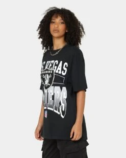 Majestic Athletic Las Vegas Raiders Vintage Sports Graphic T-Shirt Faded Black -Sportswear Women Store 02040167 YB554 womens 0060