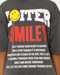 Loiter X Smiley Electric Smile Vintage T-Shirt Charcoal -Sportswear Women Store 02040171 YC300 womens 0050