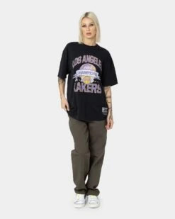 Mitchell & Ness Los Angeles Lakers Team History Vintage T-Shirt Faded Black -Sportswear Women Store 02040350 YB554 womens 0020