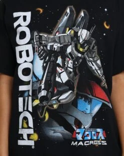 American Thrift X Robotech Macros Saga Vintage T-Shirt Washed Black -Sportswear Women Store 02041026 YW607 womens 0040