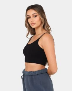 Joah Brown Women's Low Back Crop Cami Black -Sportswear Women Store 02041153 YB001 womens 070