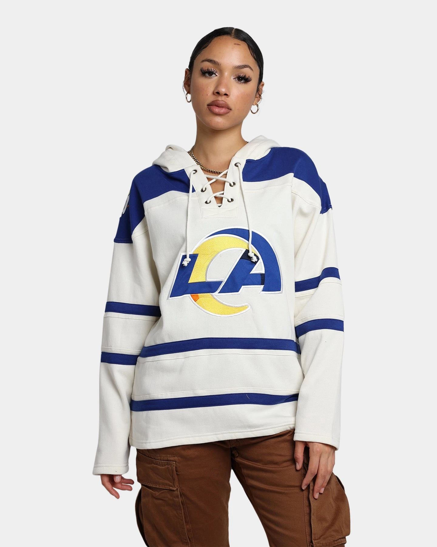 '47 BRAND 47 Brand Los Angeles Rams Superior Lacer Hoodie Cream 3 '47 BRAND 47 Brand Los Angeles Rams Superior Lacer Hoodie Cream