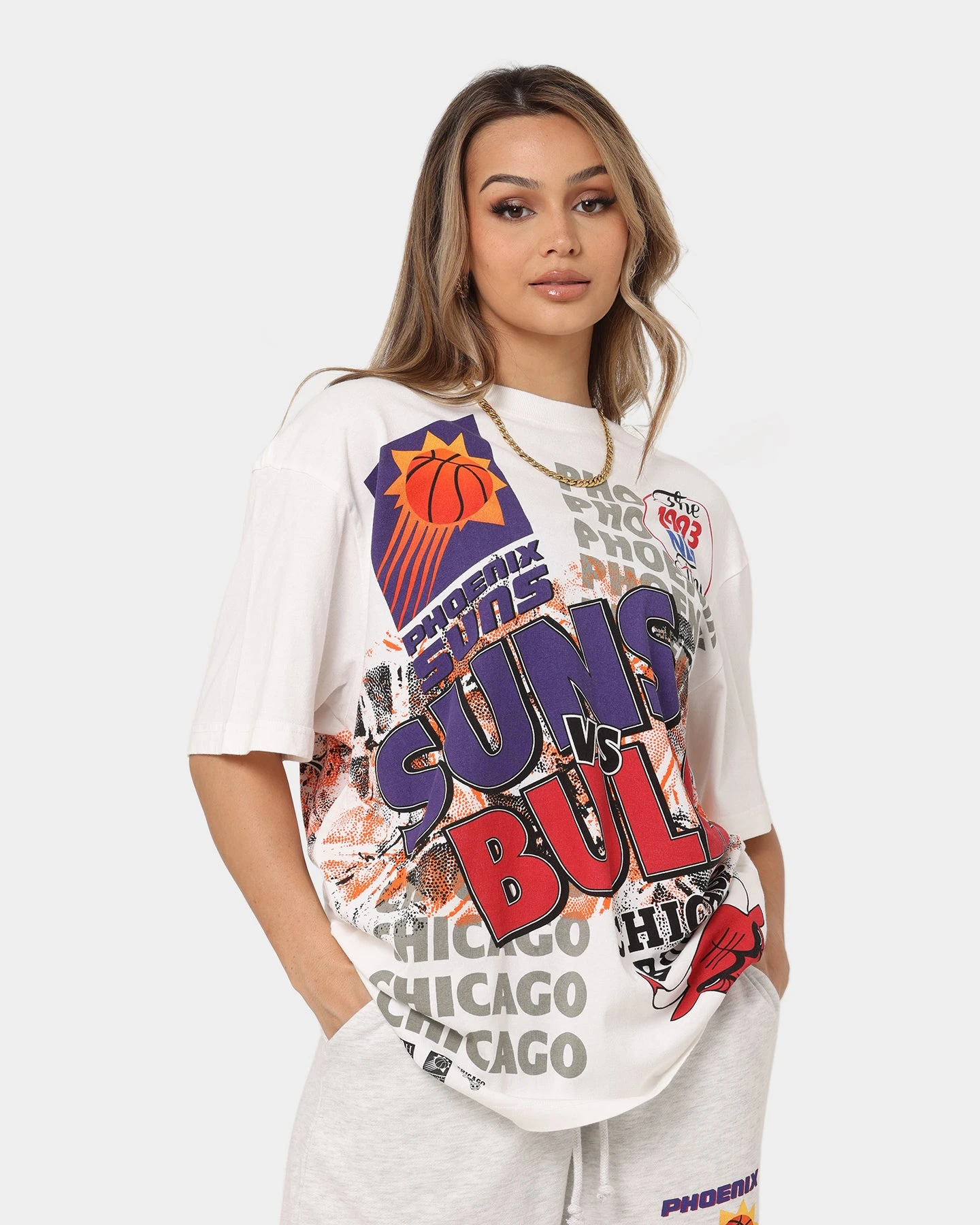 Mitchell & Ness Phoenix Suns VS Chicago Bulls 1993 Finals Vintage T-Shirt Vintage White 3 Mitchell & Ness Phoenix Suns VS Chicago Bulls 1993 Finals Vintage T-Shirt Vintage White