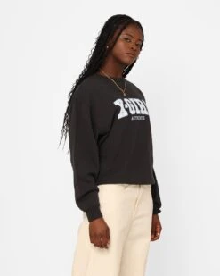 X-Girl Women's College Logo Sweat Crewneck Charcoal -Sportswear Women Store 02042932 YC300 womens 00110