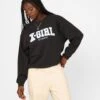 X-Girl Women's College Logo Sweat Crewneck Charcoal -Sportswear Women Store 02042932 YC300 womens 0070