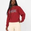 X-Girl Women's College Logo Sweat Crewneck Burgandy -Sportswear Women Store 02042932 YD725 womens 0010