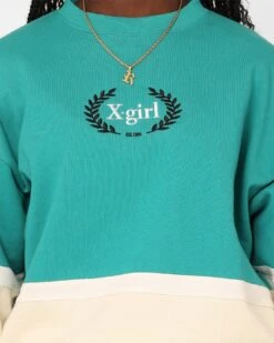 X-Girl Women's College Sweat Crewneck Green -Sportswear Women Store 02042933 YG600 womens 0030