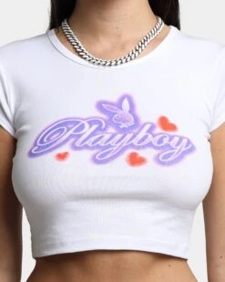 Playboy By CK Women's Script Baby T-Shirt White -Sportswear Women Store 02043253 YW100 womens 0030