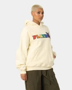 Playboy By CK Chenille Wordmark Hoodie Off White -Sportswear Women Store 02043560 YO007 womens 0050