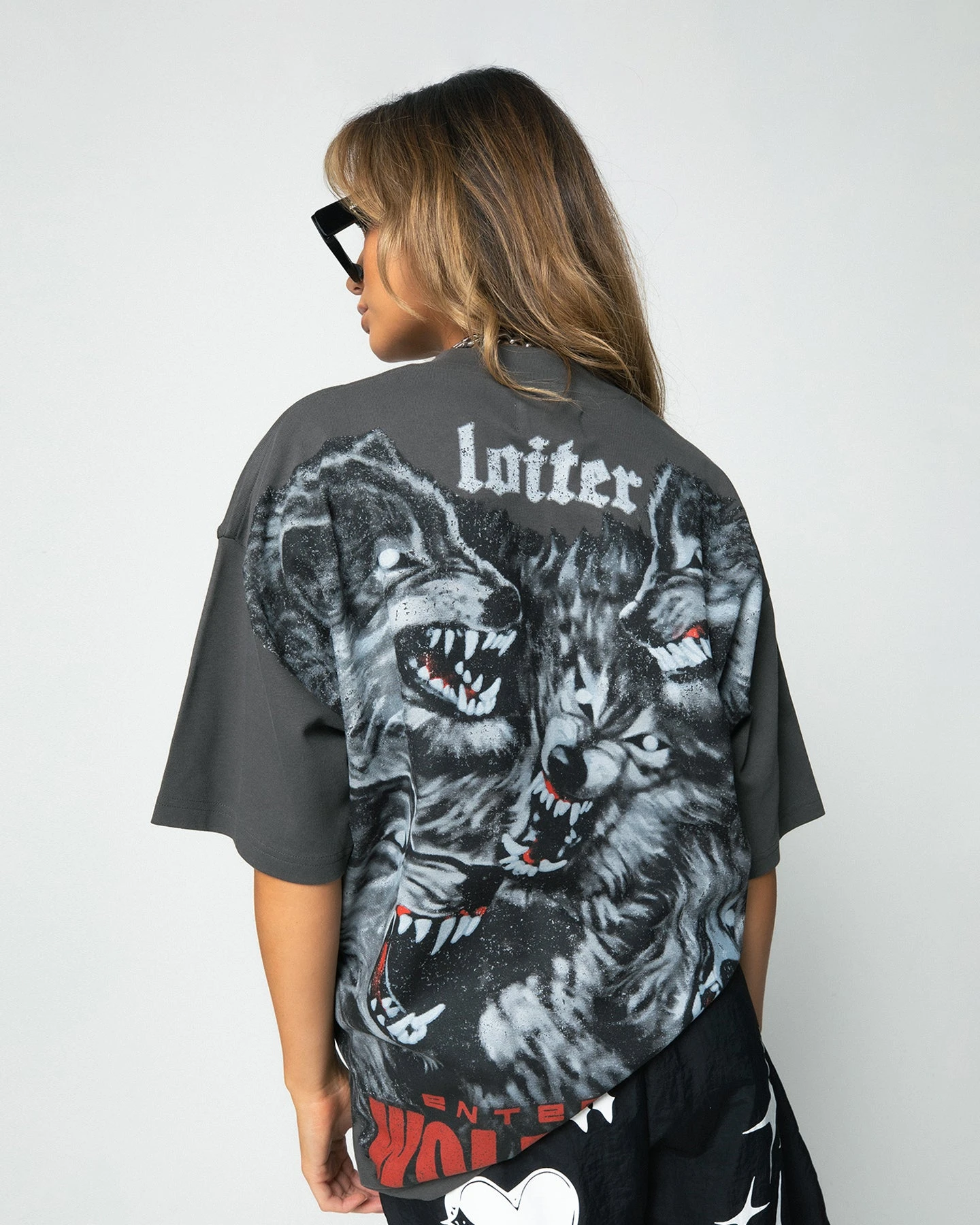 Loiter Wolf Pack Vintage T-Shirt Charcoal 4 Loiter Wolf Pack Vintage T-Shirt Charcoal - Image 2