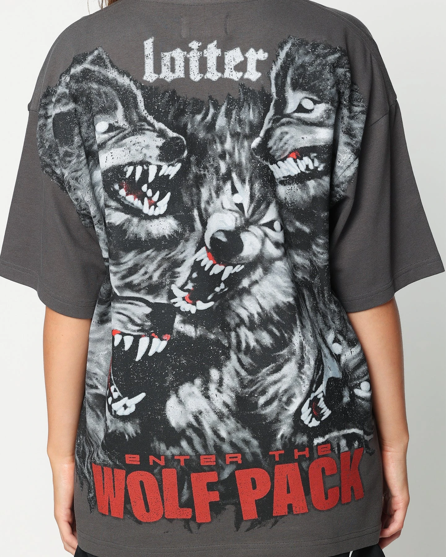 Loiter Wolf Pack Vintage T-Shirt Charcoal 9 Loiter Wolf Pack Vintage T-Shirt Charcoal - Image 7
