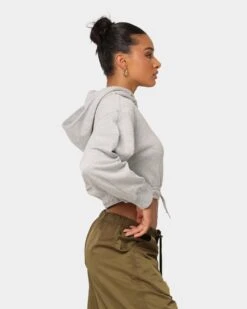 Puma Women's Classics Cropped Hoodie Light Gray Heather -Sportswear Women Store 02044901 YL243 womens 0050