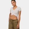 Puma Women's Classics Cropped Slim T-Shirt Light Gray Heather -Sportswear Women Store 02044903 YL243 womens 0010