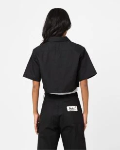 X-Girl Women's Peels Zip Up Cropped T-Shirt Black -Sportswear Women Store 02044959 YB001 womens 0040