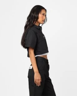 X-Girl Women's Peels Zip Up Cropped T-Shirt Black -Sportswear Women Store 02044959 YB001 womens 0050