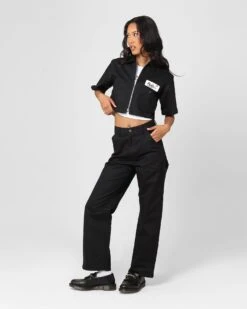 X-Girl Women's Peels Zip Up Cropped T-Shirt Black -Sportswear Women Store 02044959 YB001 womens 0070